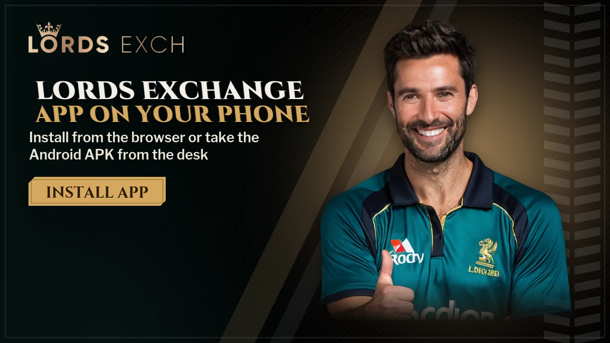 Lords Exchange app download banner with Install App PWA route and LordsExch APK route