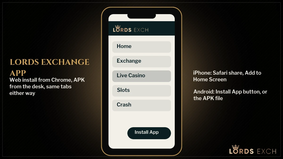 Lords Exchange app on Android showing the Exchange tab with the Betslip and Open Bets drawer