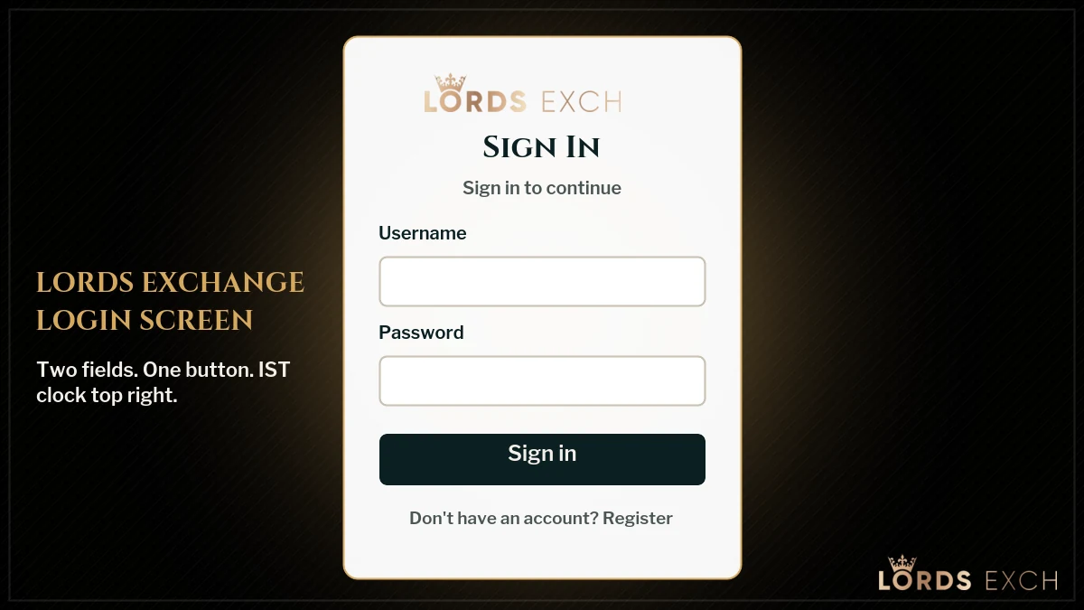 Lords Exchange login screen on a mobile phone with the Sign in button and eye icon