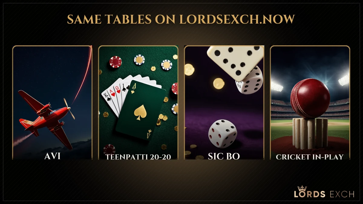 Teenpatti, AVI and Unique Roulette tiles as they appear on Lordsexch Now